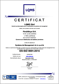 Certificat ISO 9001:2015 Système de Management de la qualité